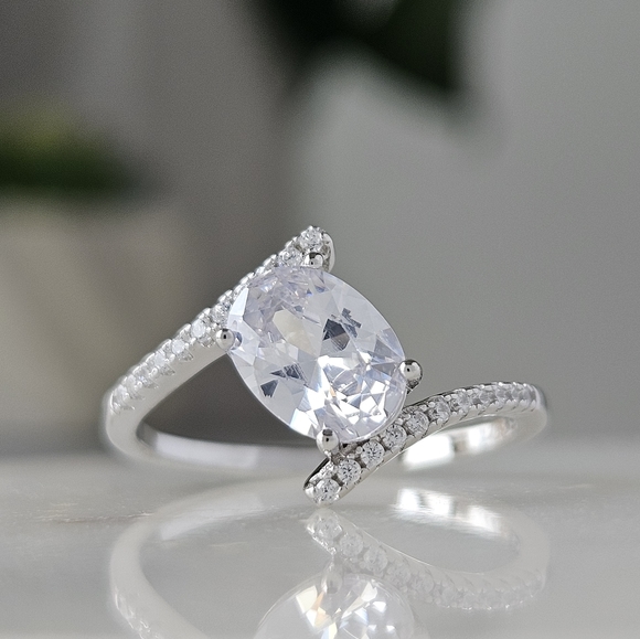 Classic oval cut gemstone ring, 925 Sterling Silver - Picture 2 of 4